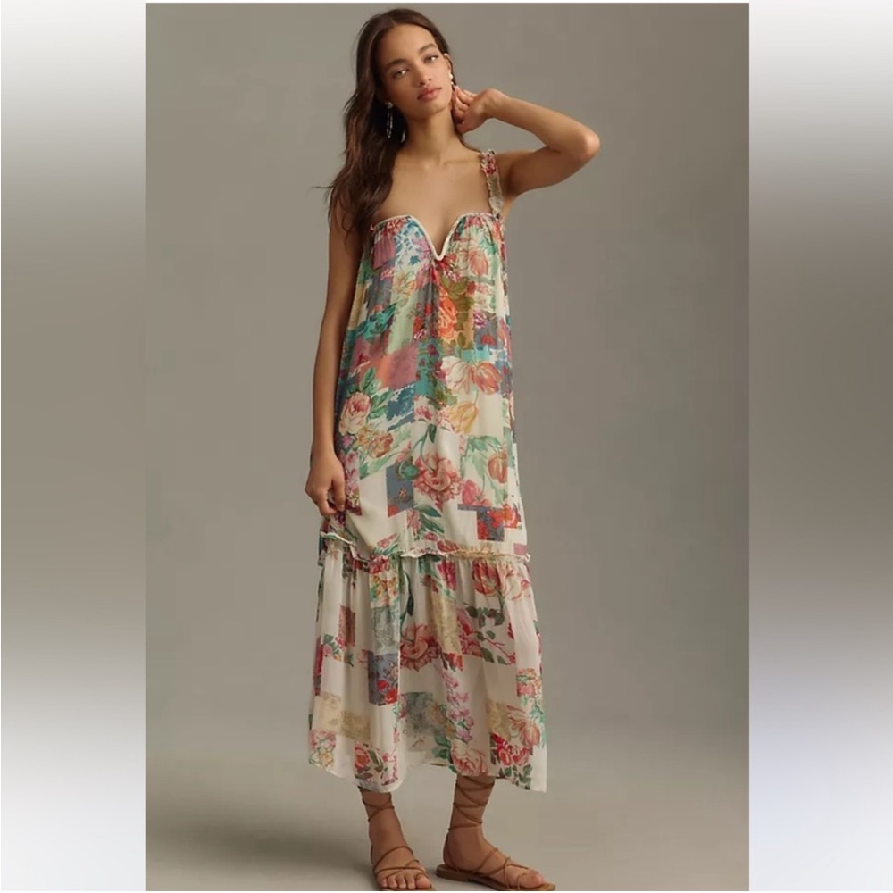 NWT Anthropologie chiffon shift midi dress floral sleeveless